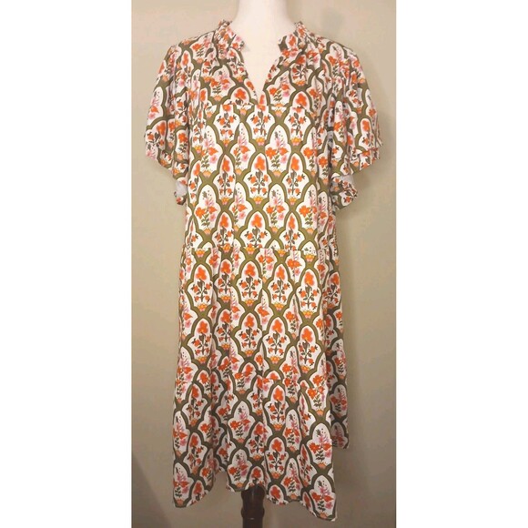 CROSBY by Mollie Burch Dress Sz XXL Floral Cotton Tiered Full A-line Tent Mini - Picture 2 of 16